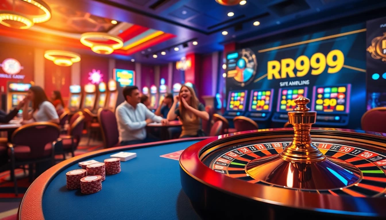 Gambling action at a vibrant poker table featuring cards and chips, showcasing https://rr9988.net/.