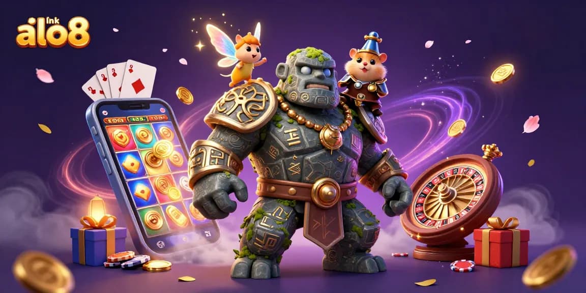 Join the excitement at link alo8 with vibrant casino action featuring a magical golem and fantasy elements.