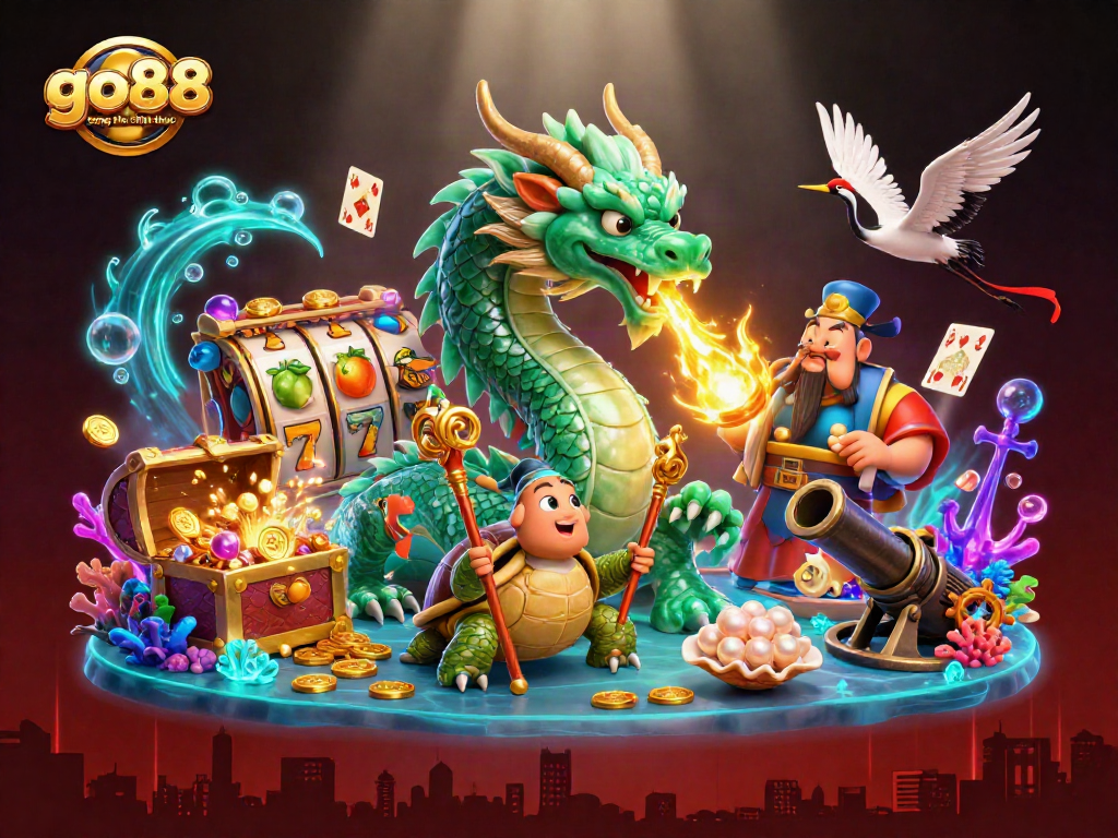 Play exciting games at go88 trang chu chinh thuc with vibrant dragons, lucky symbols, and treasures.