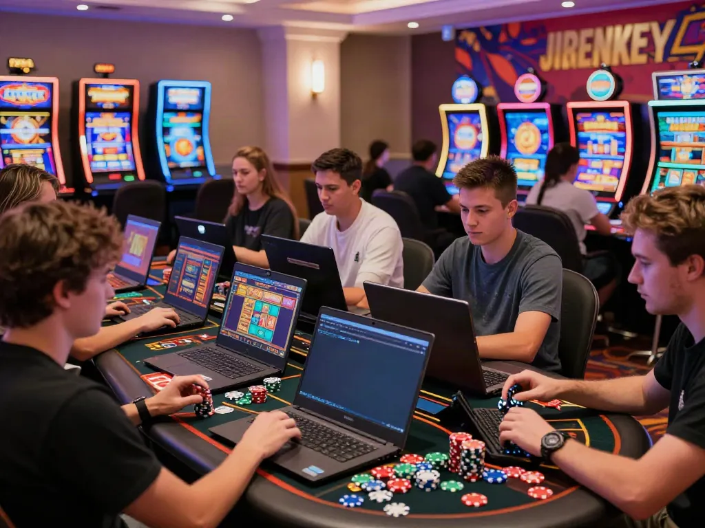 Exciting gameplay at a non Gamstop casino with diverse players engaging on laptops and smartphones