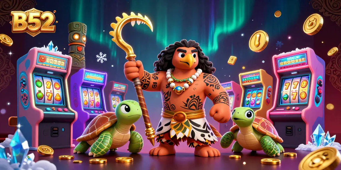 B52 players celebrate jackpot wins with dynamic casino-themed 3D artwork including vibrant characters and gaming elements.