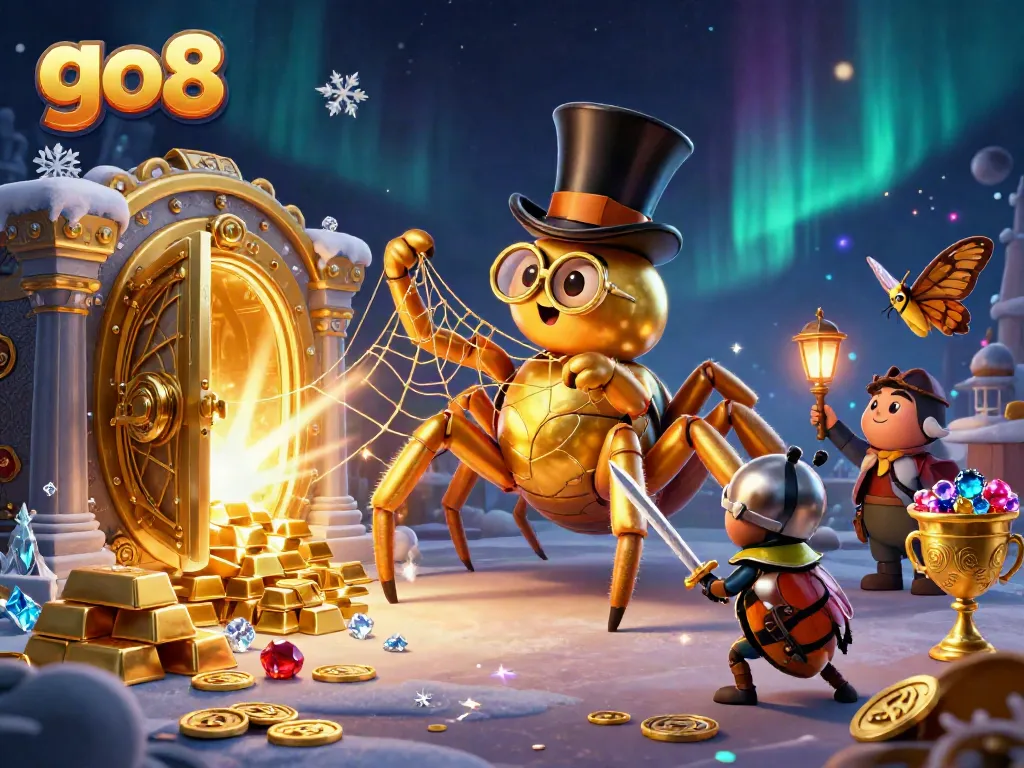 Watch the go8 golden tarantula weave its web of fortune in this vibrant casino scene.