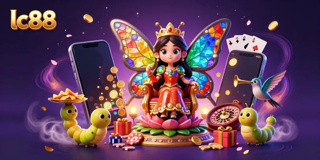 Experience excitement at lc88 with a vibrant scene of casino elements and playful characters.