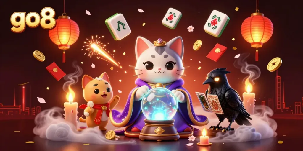 Experience thrilling online gaming with go8, featuring mystical characters and vibrant casino elements.