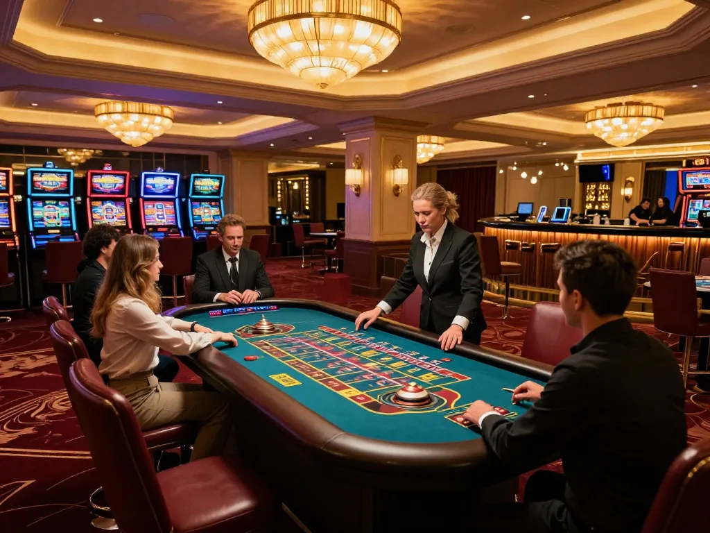Players engaging at the roulette table in a hitclub casino, surrounded by a luxurious and vibrant atmosphere.