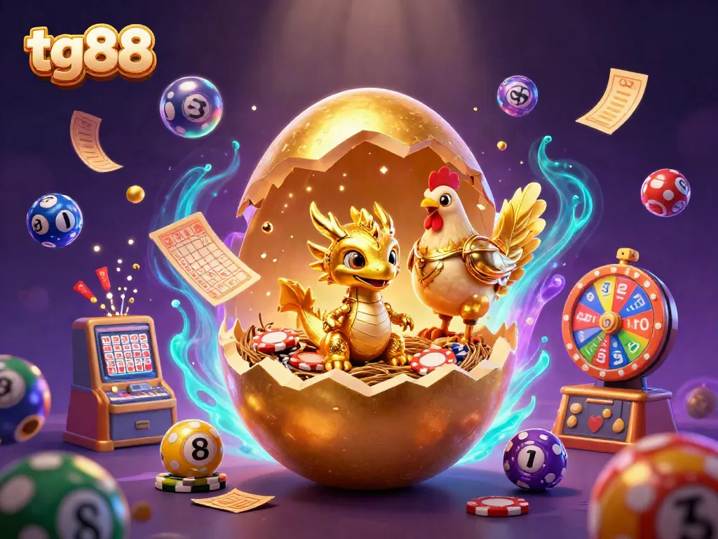 Experience the thrill of gaming at tg88 with a golden dragon nestled among vibrant casino elements.