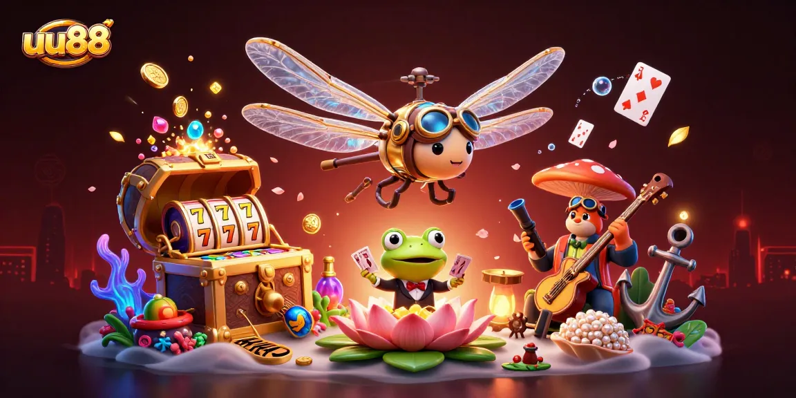 Engage in thrilling gameplay at uu88, featuring vibrant dragonfly pilot and enchanting casino scenery.
