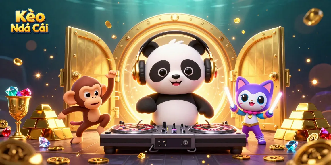 Engage with Kèo Nhà Cái through a dynamic 3D illustration featuring a DJ panda and vibrant casino elements.