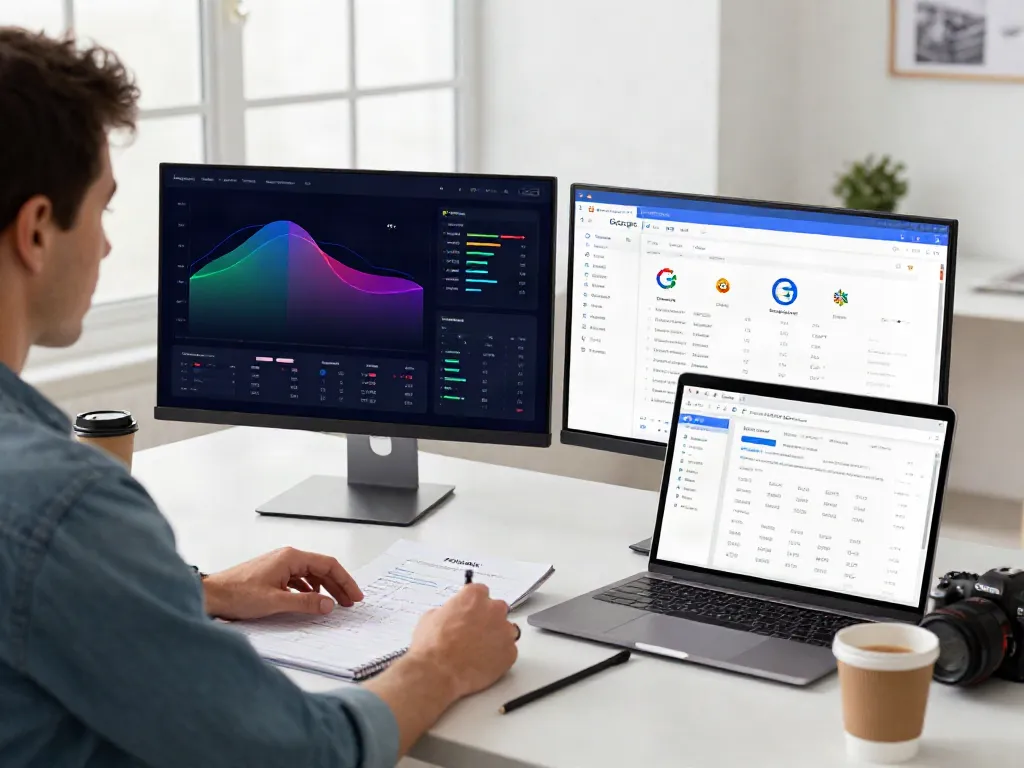 SEO specialist using instant indexing tools in a modern workspace