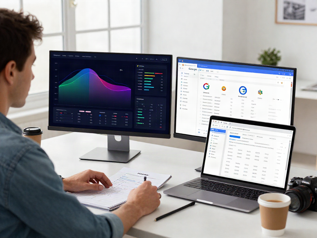 SEO specialist using instant indexing tools in a modern workspace