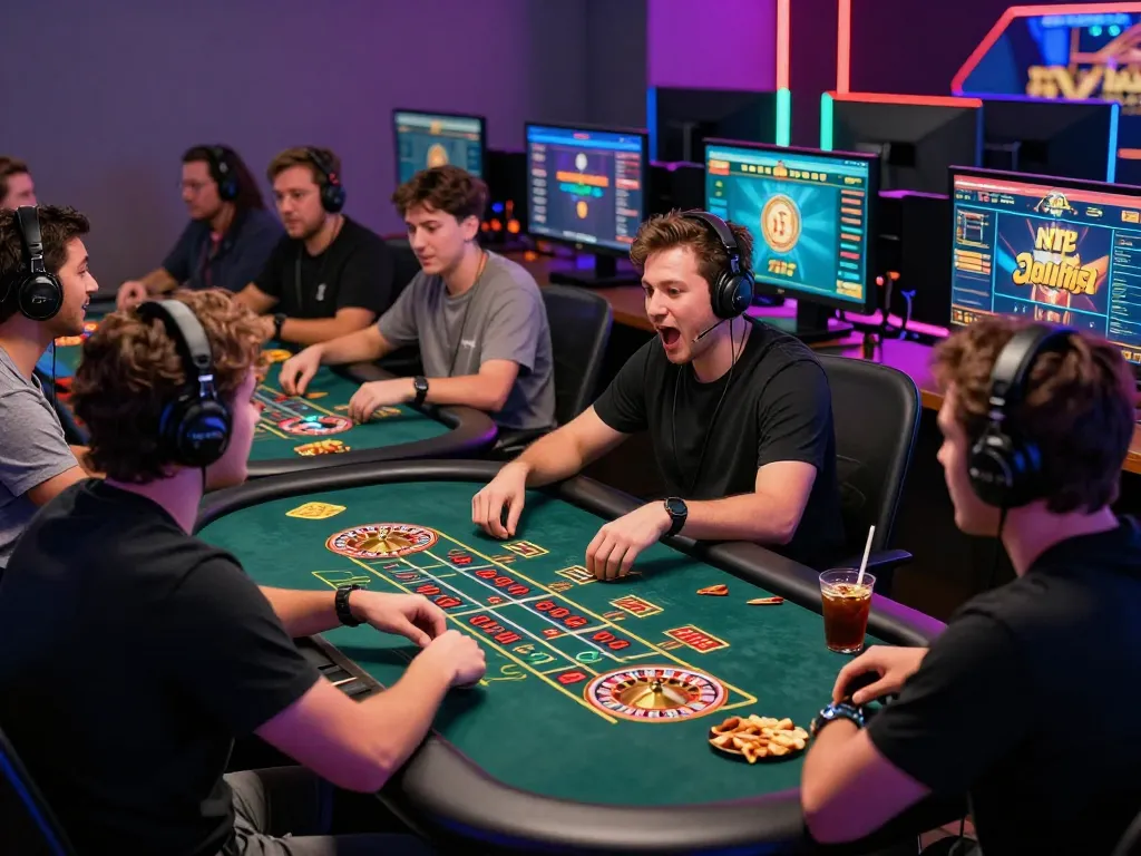 Players excitedly engaging in live casino games on 789club platform, showcasing vibrant graphics and a lively environment.