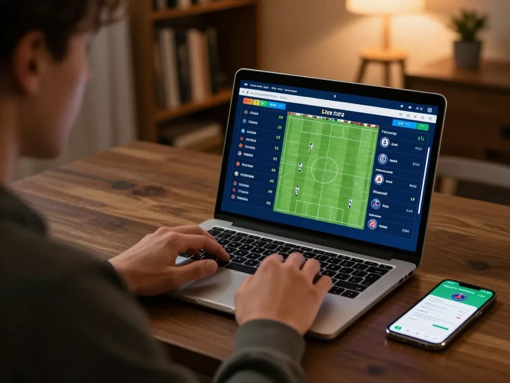 Engaging in sports betting on keonhacaihomnay with live match odds displayed on laptop.