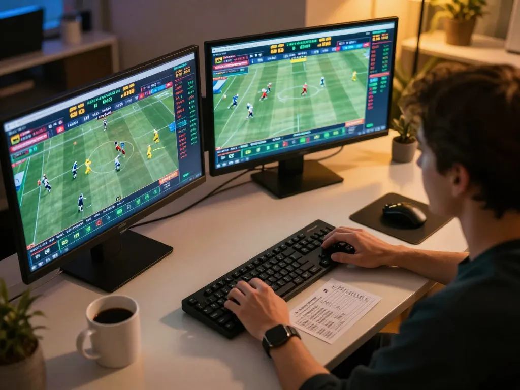 Engaging in live sports betting on fly88mx platform with multiple screens displaying odds