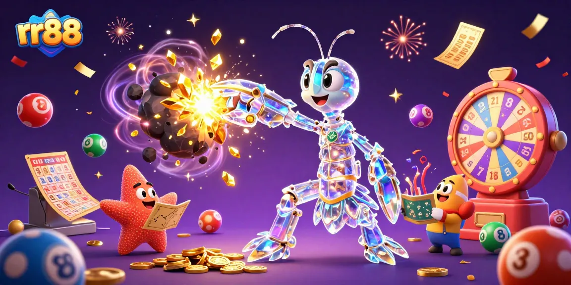 Win big at rr88 with a vibrant 3D casino scene filled with dynamic lottery elements.
