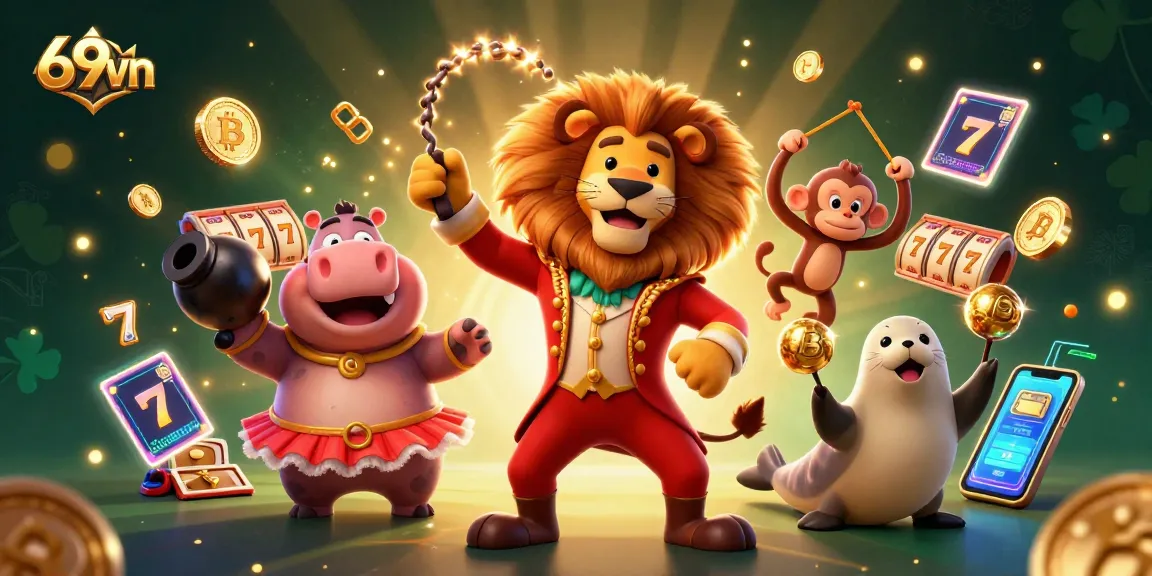 Experience exciting gameplay at 69vn with slot reels and vibrant characters in this dynamic scene.
