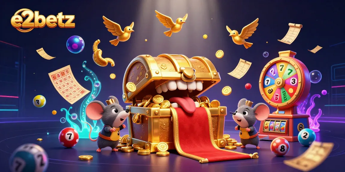 Experience the excitement of e2betz with a treasure chest, lottery elements, and captivating visuals.