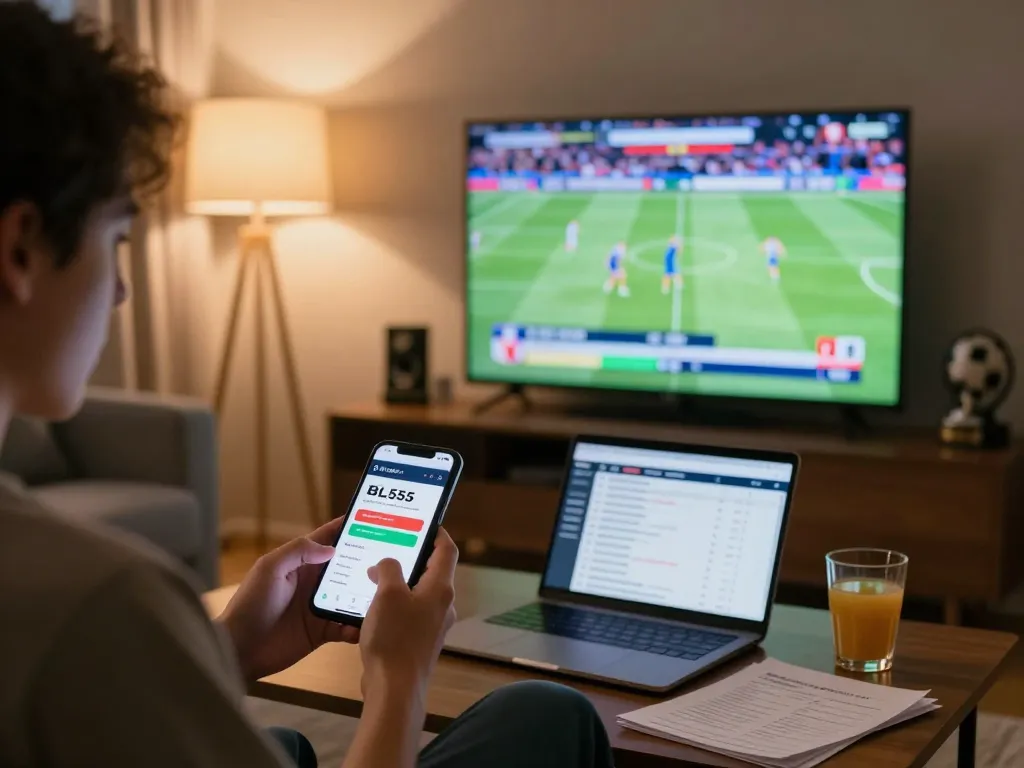 Engaging live sports betting on BL555 app while watching a match at home