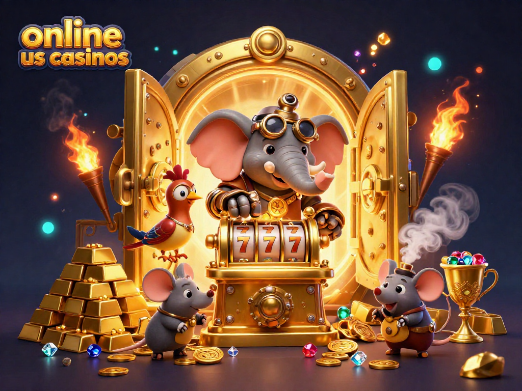 Experience online us casinos with vibrant steampunk characters and gold treasures!