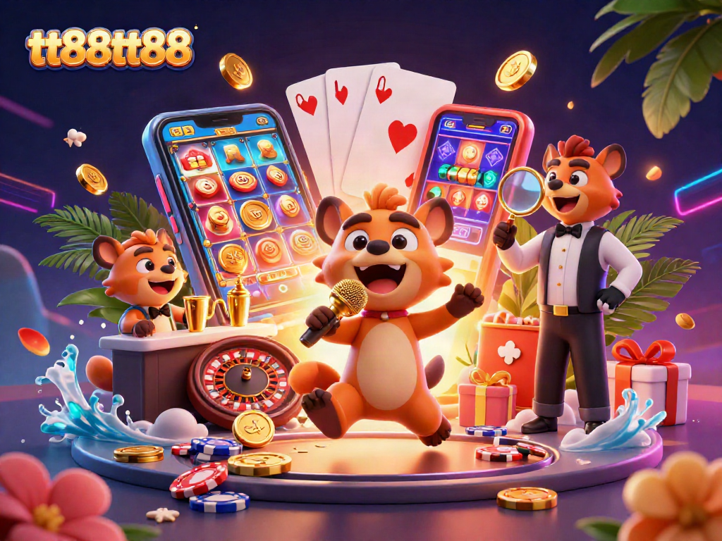 Experience tt88tt88 in a vibrant comedy casino scene with animated hyenas and dynamic gaming elements.