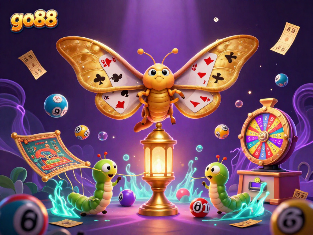 Experience the excitement of go88 with a dynamic casino-themed 3D illustration featuring vibrant lottery balls, games, and golden elements.