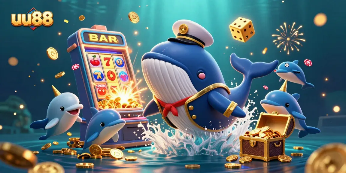 Win big at uu88 with a dynamic casino scene featuring playful dolphins and treasures.