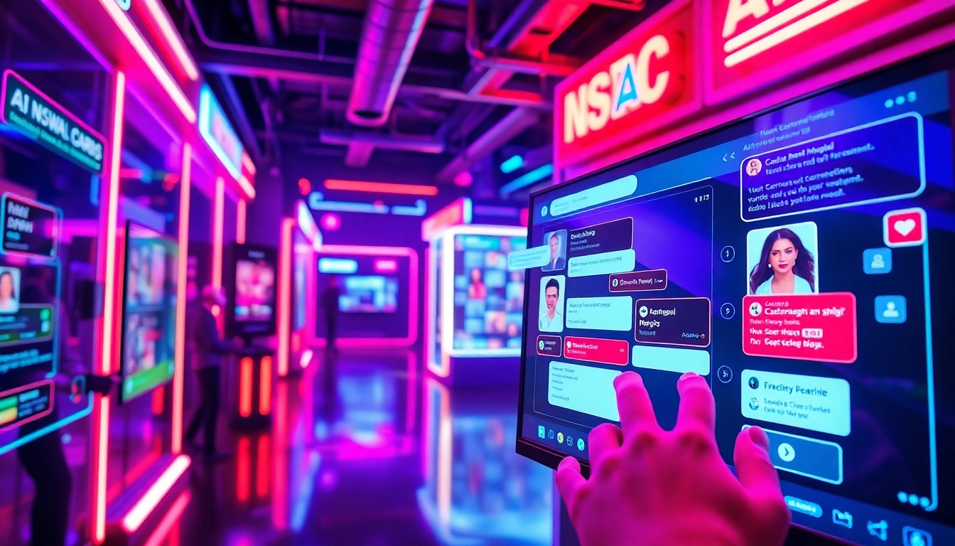Visualizing the best nsfw ai platforms, a vibrant digital interaction scene featuring advanced chatbot interfaces and user engagement.
