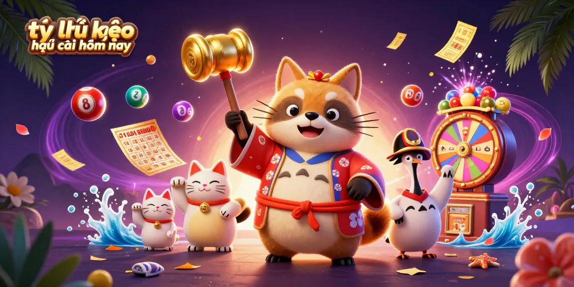 Tỷ lệ kèo nhà cái hôm nay showcased with colorful elements and joyful characters in dynamic 3D illustration.