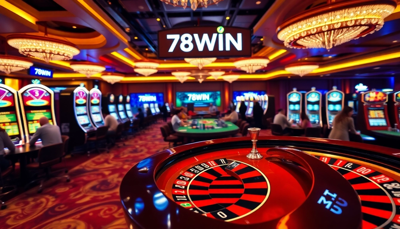Experience the excitement of winning with 78WIN at a luxurious casino gaming floor.