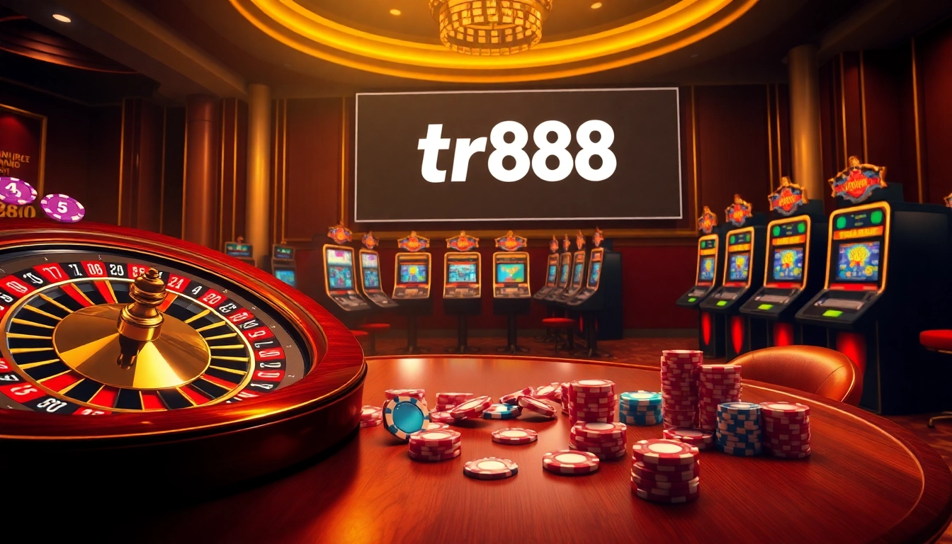 Engage with the tr88 bet experience at a luxurious casino featuring roulette and slot machines.
