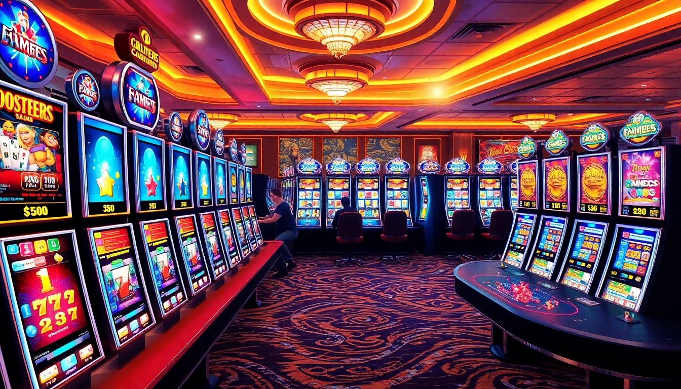 Players enjoying various Slot Game machines in a vibrant casino setting with colorful graphics.