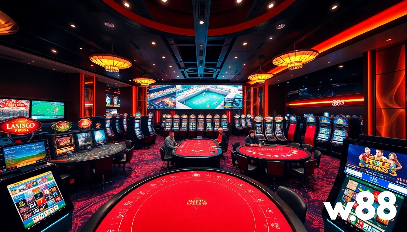 Explore the luxurious gaming environment at w88.nyc featuring exciting Baccarat and Blackjack tables.