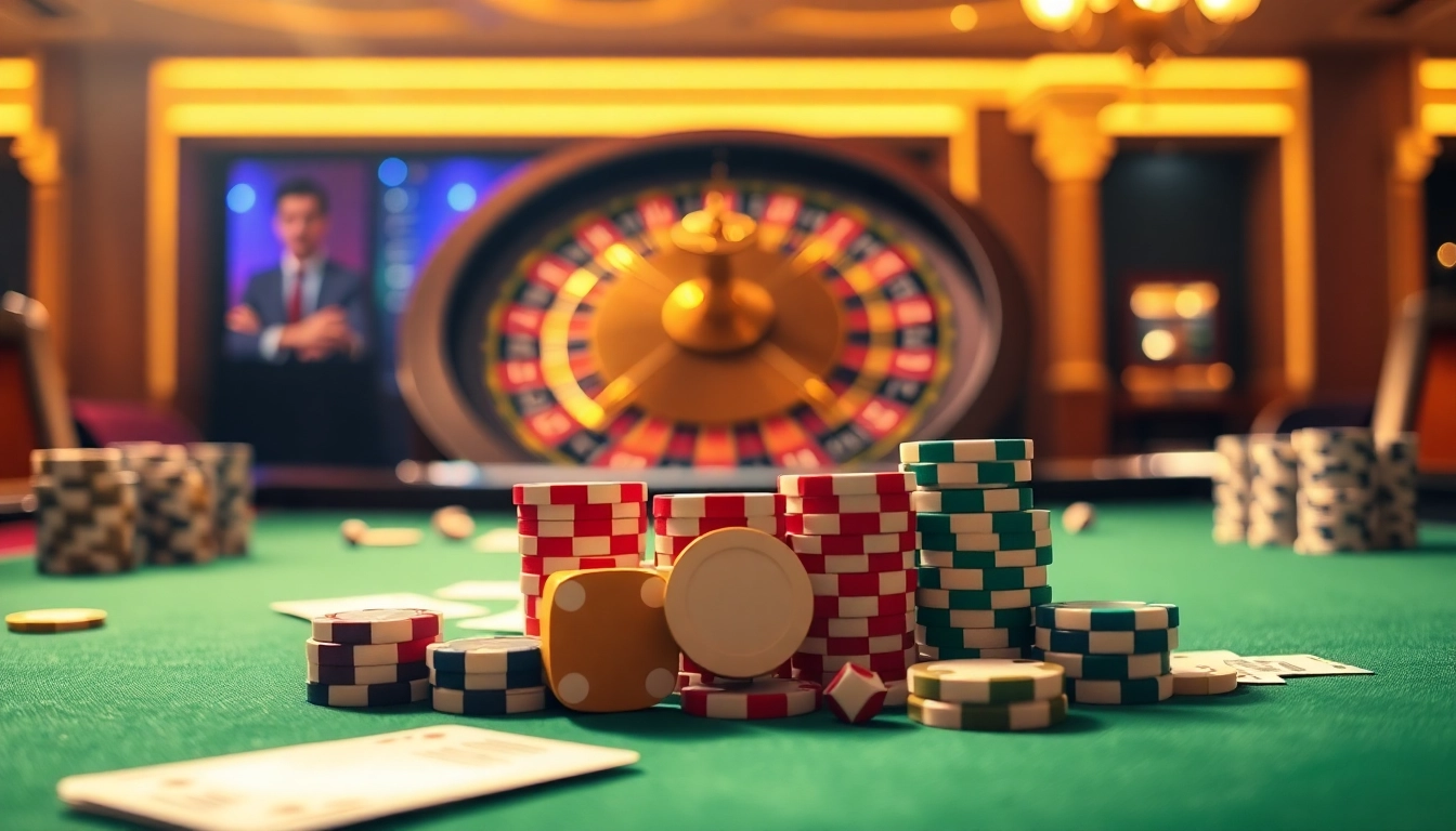 Experience the thrill of betting at Nhà cái LUCKY88 with vibrant poker chips and elegant casino tables.