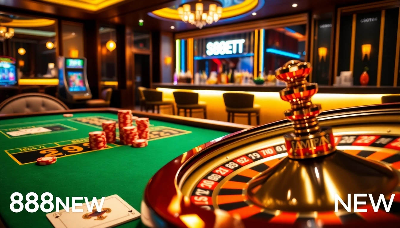 Experience the thrill of gaming at 888NEW with vibrant poker chips and roulette excitement.