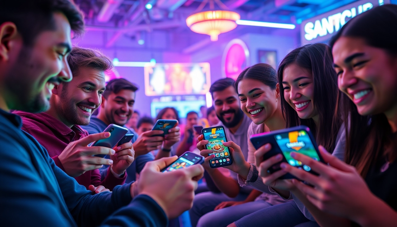 Experience the thrill of online gaming while tải sonclub app, showcasing engaged players in a vibrant setting.