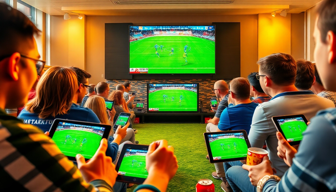 Fans enjoying live football streaming on Socolive, showcasing high-definition action and a lively atmosphere.